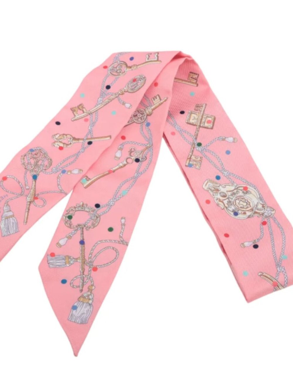 Hermès Twilly Les Cles Keys Silk Scarf Pink